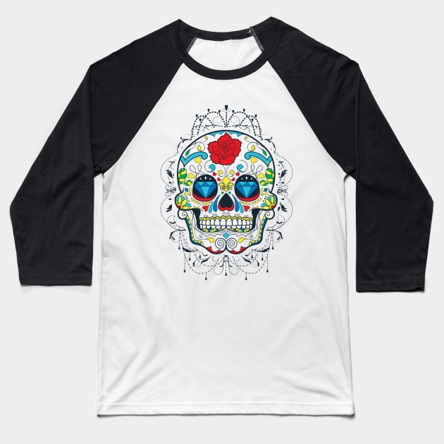 Sugar Skull with Gems Baseball T-Shirt by NiceIO